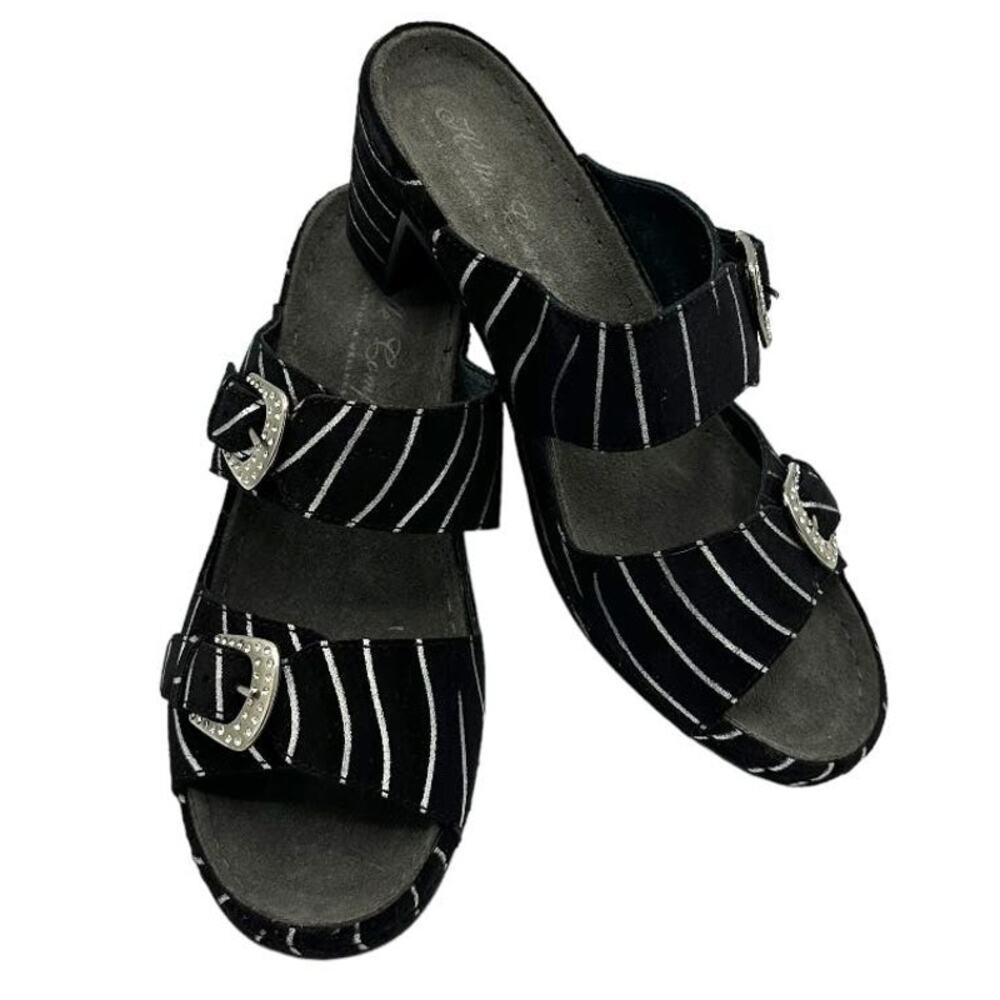HELLE COMFORT Black sliver Striped Slip On Shoes Size 6.5/7 EU Size 37